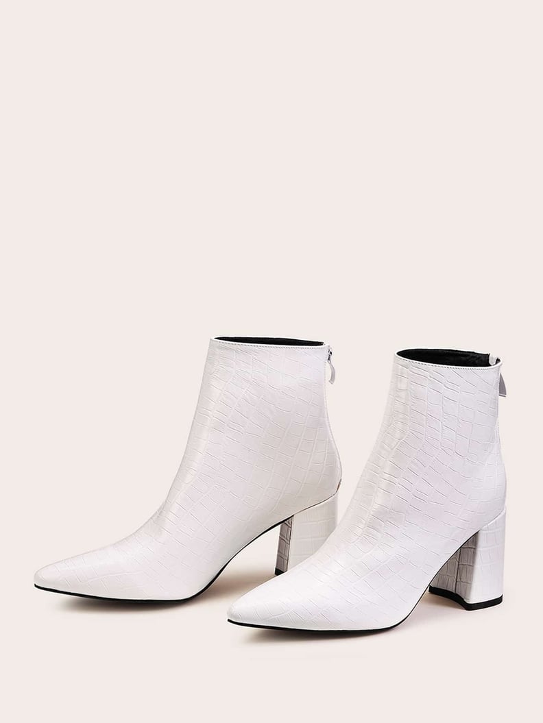 Shein Point Toe Croc Embossed Zip Back Boots