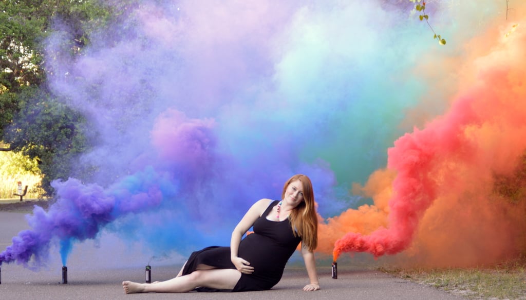 Smoke Grenade Rainbow Baby Maternity Photos