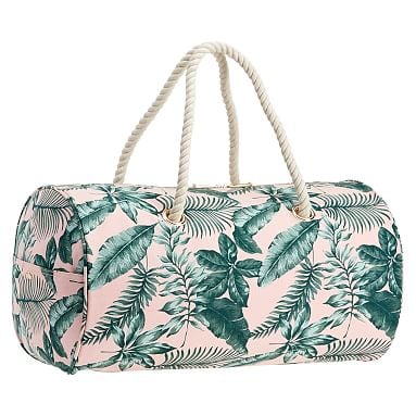 The Emily & Meritt Pink/Green Palms Rope Duffle