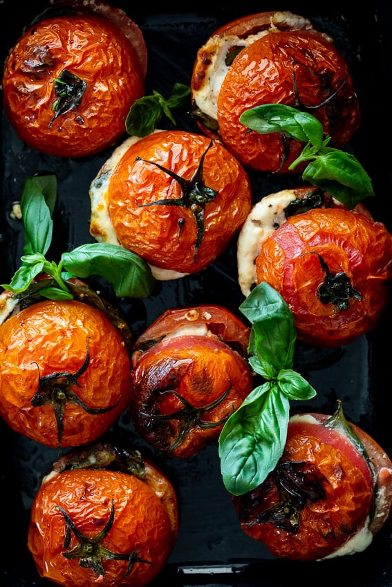 Roasted Caprese Tomatoes With Basil Dressing