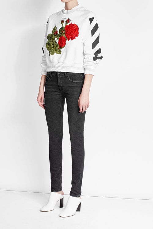 Off-White Embroidered and Printed Cropped Sweatshirt