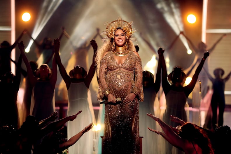 LOS ANGELES, CA - FEBRUARY 12:  Singer Beyonce during The 59th GRAMMY Awards at STAPLES Center on February 12, 2017 in Los Angeles, California.  (Photo by Christopher Polk/Getty Images for NARAS)