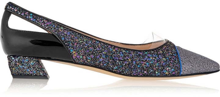 Fendi Cutout Glittered Leather Point-Toe Flats ($785)