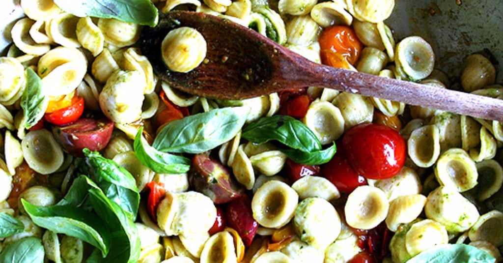 Orecchiette With Cherry Tomatoes, Mozzarella, and Basil Pesto