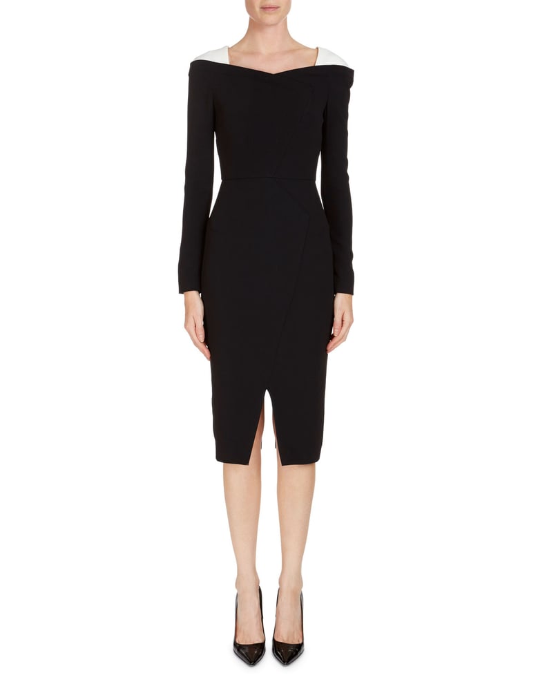 Roland Mouret Accrington Long-Sleeve Contrast-Shoulder Dress