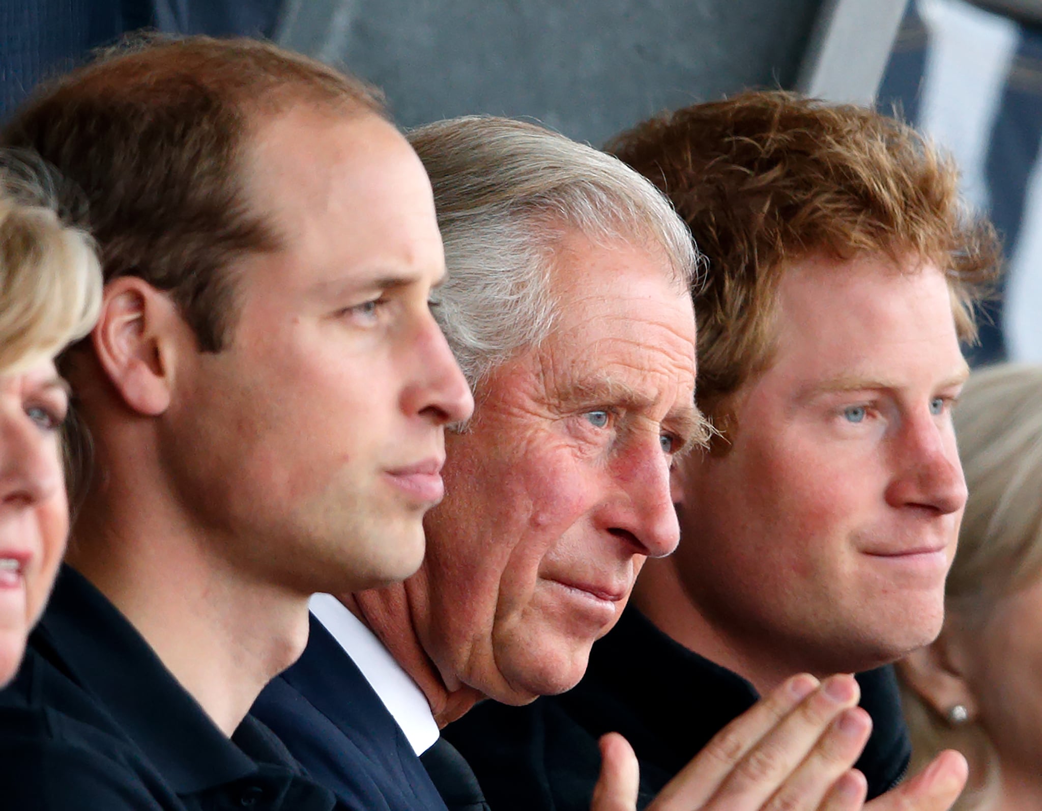 LONDON, UNITED KINGDOM - SEPTEMBER 11: (EMBARGOED FOR PUBLICATION IN UK NEWSPAPERS UNTIL 48 HOURS AFTER CREATE DATE AND TIME) Prince William, Duke of Cambridge, Prince Charles, Prince of Wales & Prince Harry watch the athletics during the Invictus Games at the Lee Valley Athletics Centre on September 11, 2014 in London, England. (Photo by Max Mumby/Indigo/Getty Images)