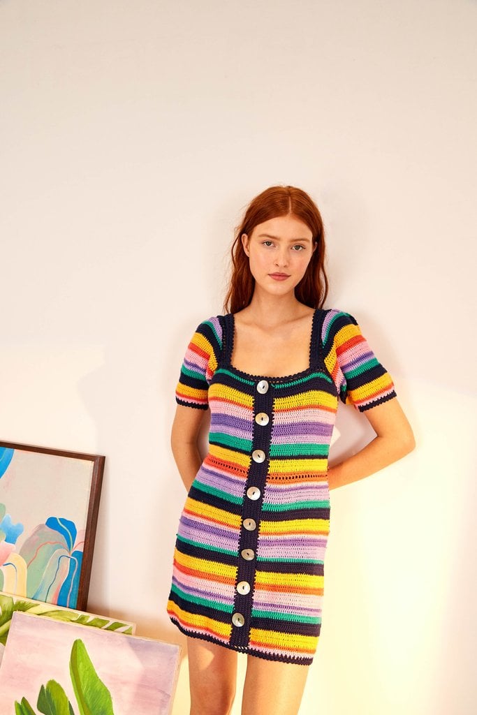 Farm Rio Rainbow Crochet Mini Dress