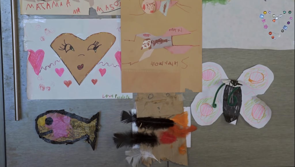 Fancy decor aside, Kourtney's kids add their own flare with lots of homemade art hung on the fridge.