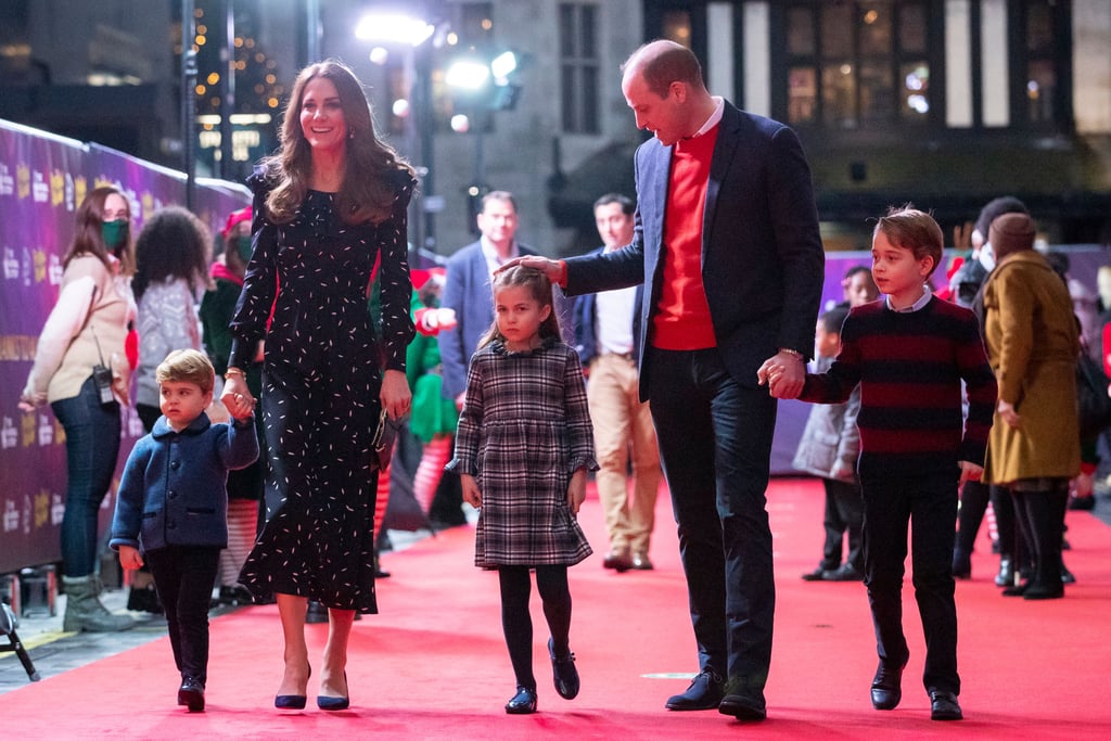 Kate Middleton Wearing Navy Dress With Kids on Red Carpet