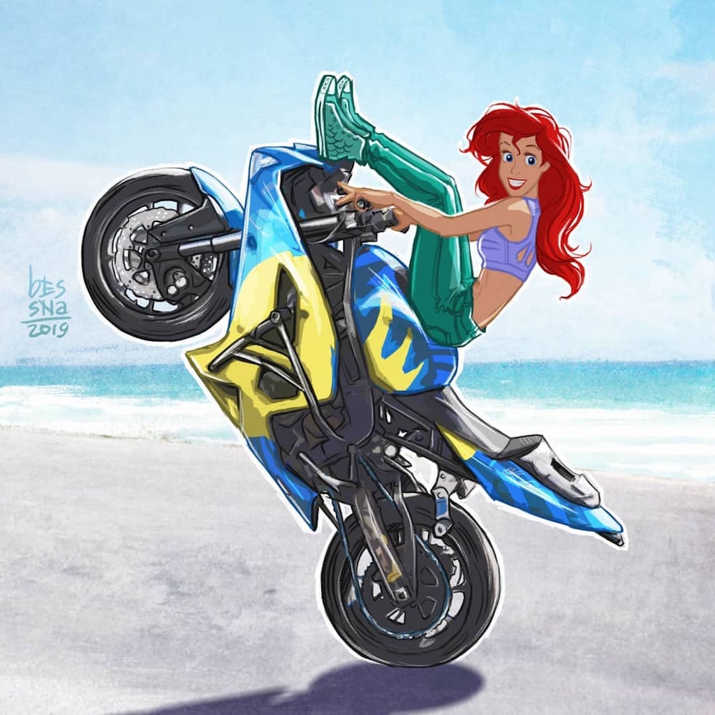 Disney Princesses Riding Motorcycles Artwork
