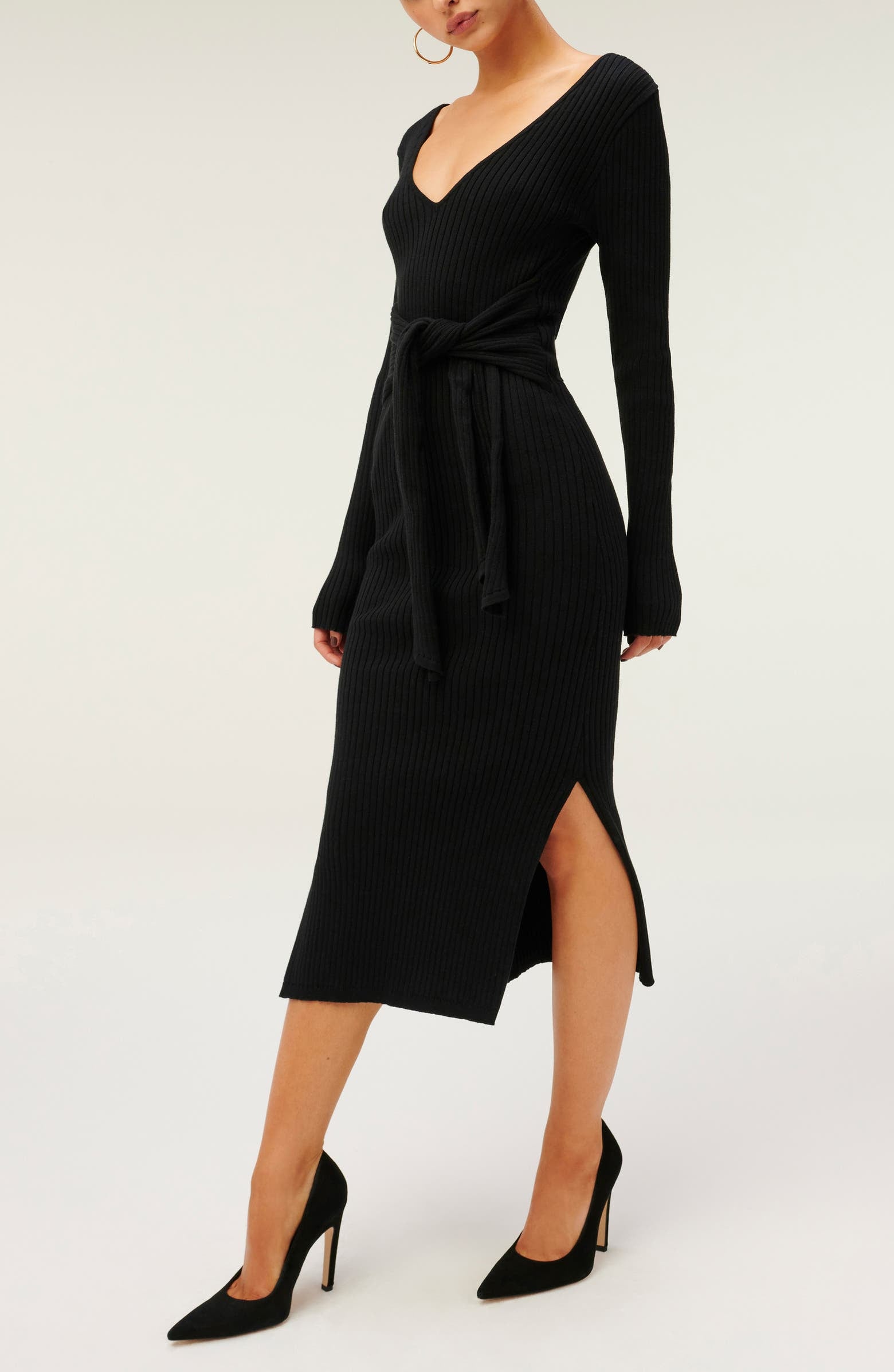 Good American Long Sleeve Belted Body-Con Dress