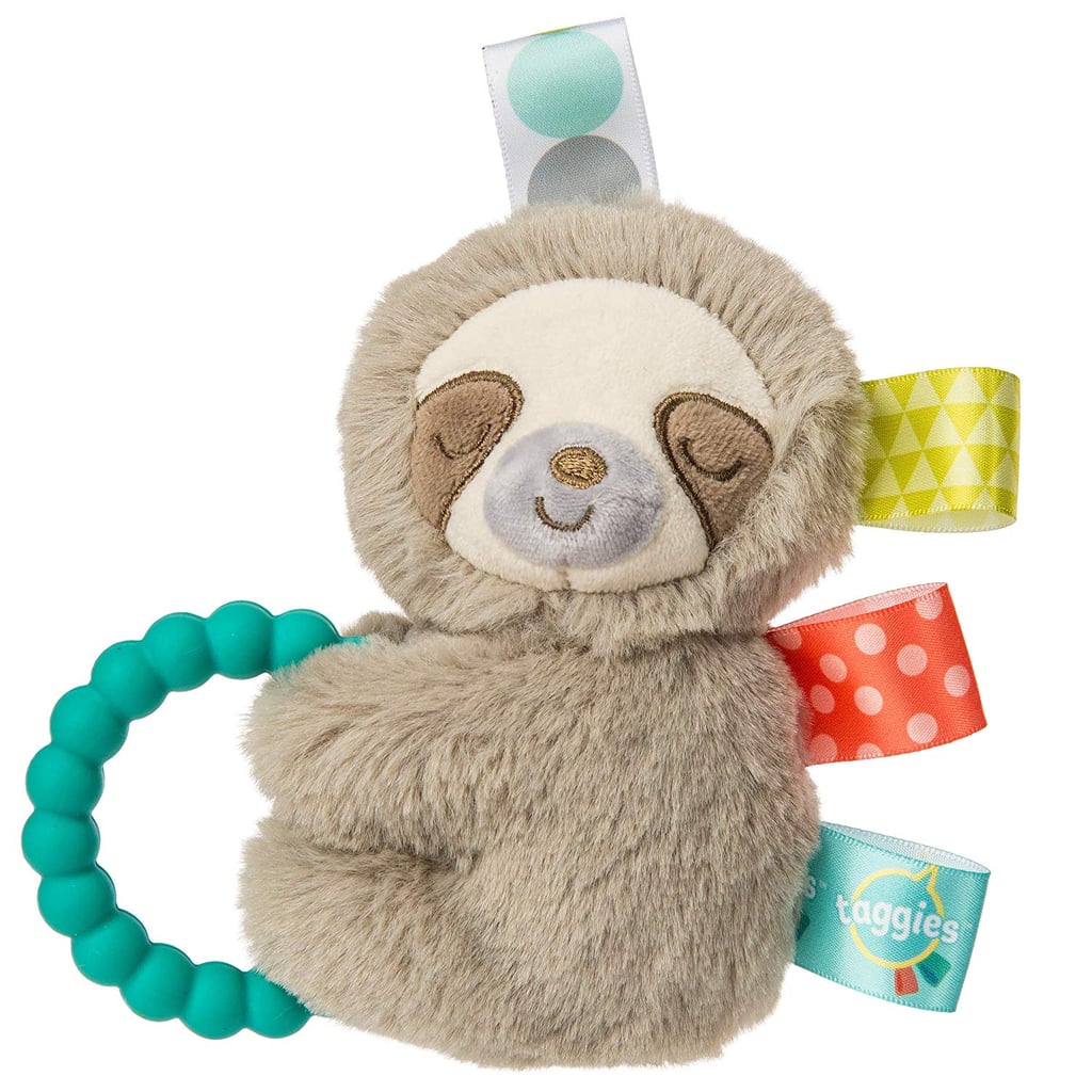 Taggies Sensory Stuffed Animal Soft Rattle with Teether Ring Last