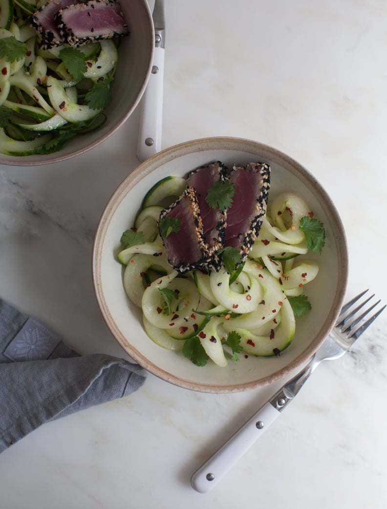 Chinese Cucumber Noodle Salad With Sesame-Crusted Tuna