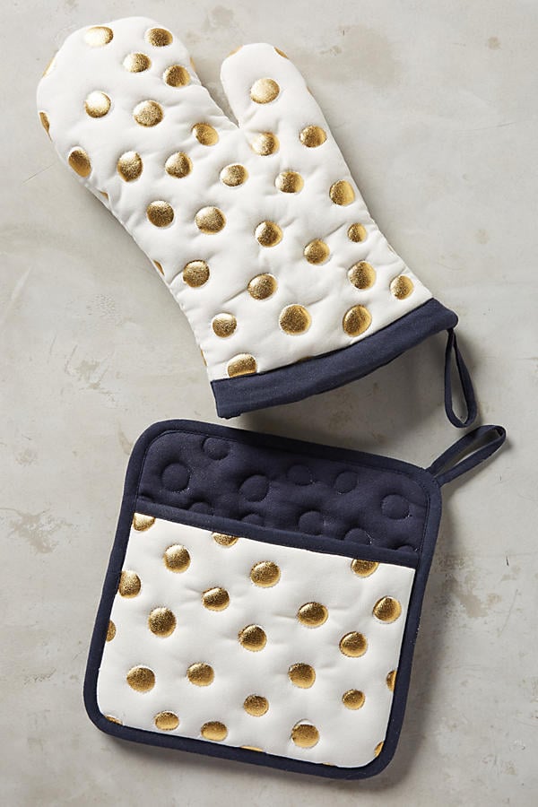 Anthropologie Gold Polka Dotted Pot Holder
