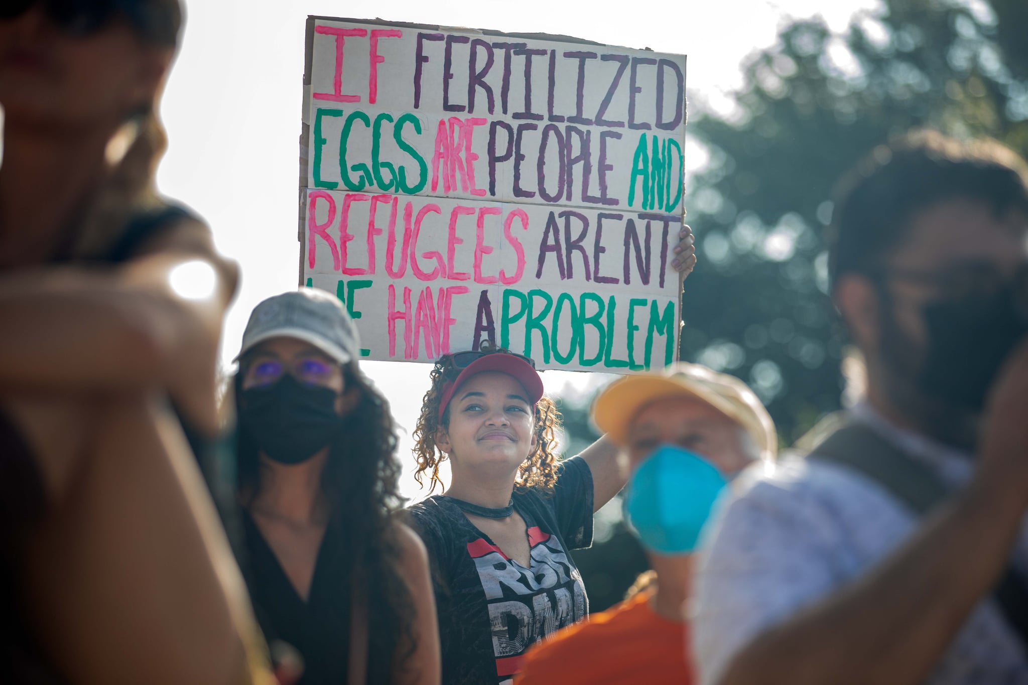 AUSTIN, TX - OCTOBER 02: Demonstrators rally against anti-abortion and voter suppression laws at the Texas State Capitol on October 2, 2021 in Austin, Texas. The Women's March and other groups organized marches across the country to protest the new abortion law in Texas. (Photo by Montinique Monroe/Getty Images)