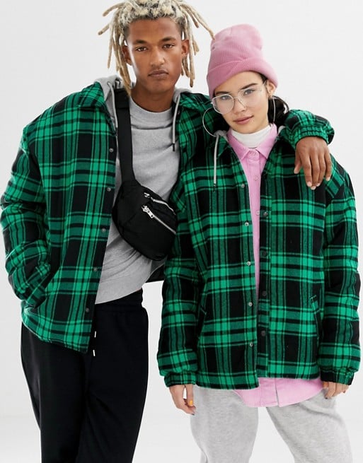 COLLUSION Unisex padded checked jacket with hood