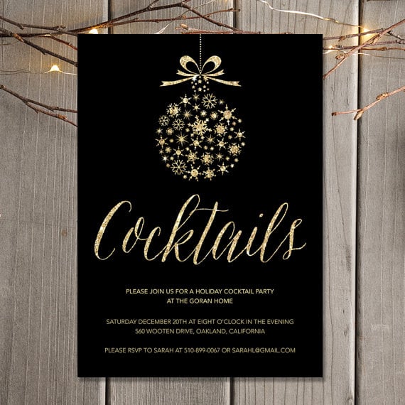 Gold Holiday Cocktail Party Invitation