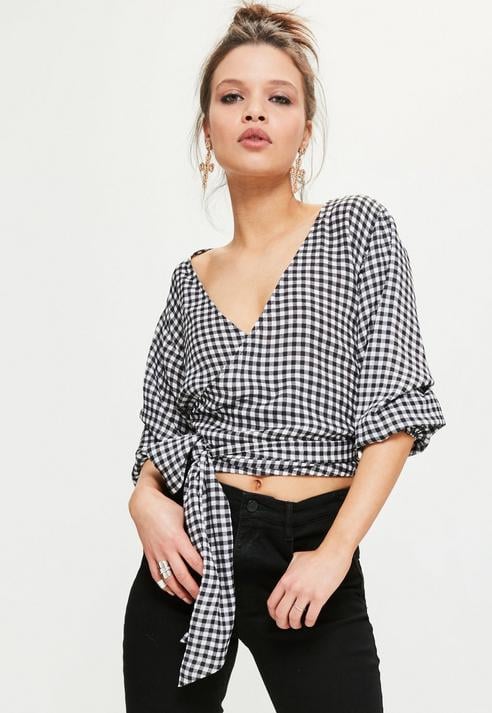 Missguided Black Ruched Sleeve Wrap Blouse