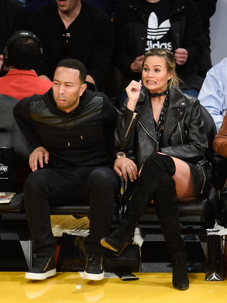 John Legend and Chrissy Teigen at Lakers Game March 2016