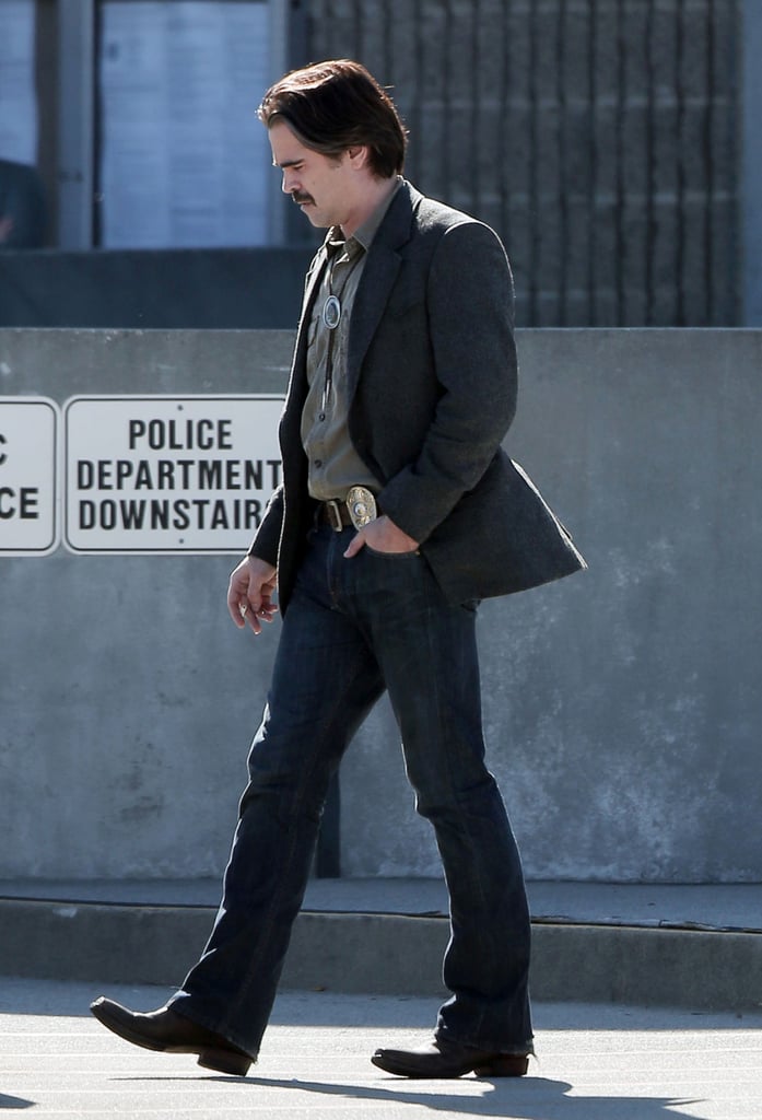 Colin Farrell walked on set in Los Angeles.