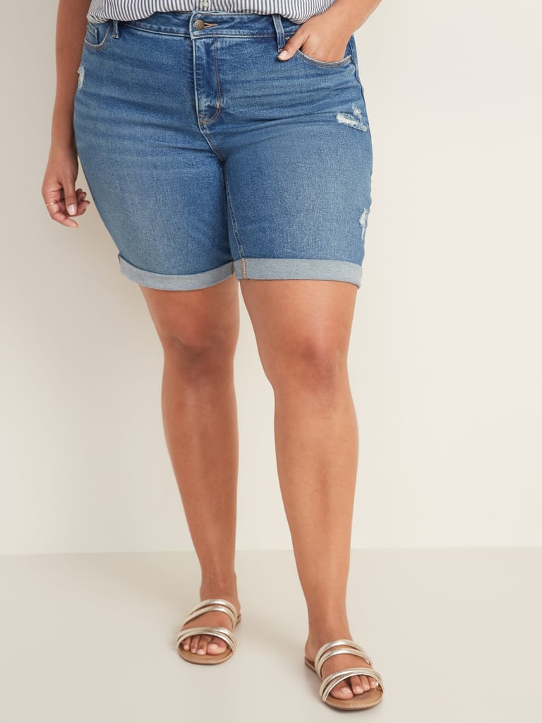 Old Navy Mid-Rise Secret-Slim Pockets Plus-Size Distressed Bermuda Jean Shorts