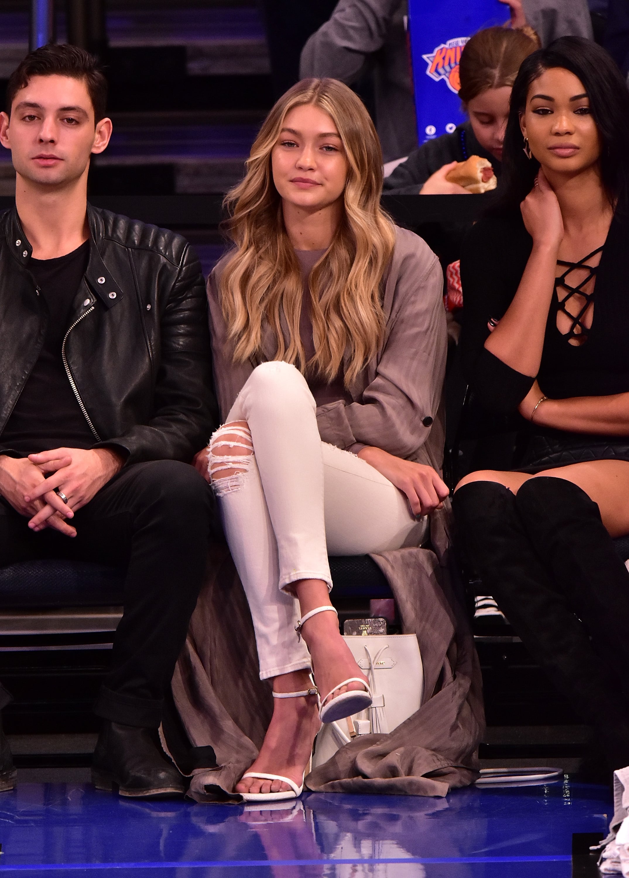 Gigi Hadid Wearing White Jeans at Basketball Game PS Fashion