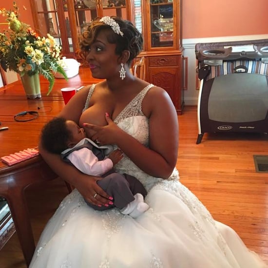 Proud Mom Breastfeeding on Her Wedding Day