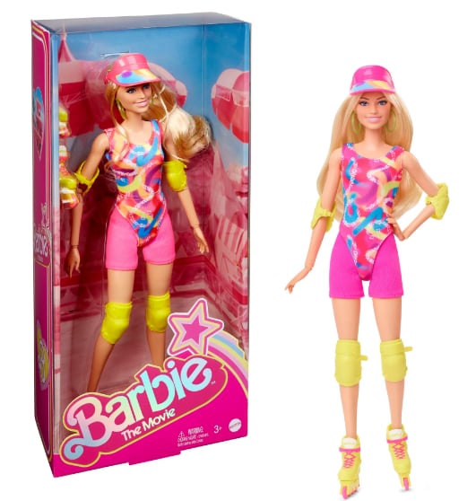 “芭比:电影《芭比纵列式滑冰衣服的洋娃娃