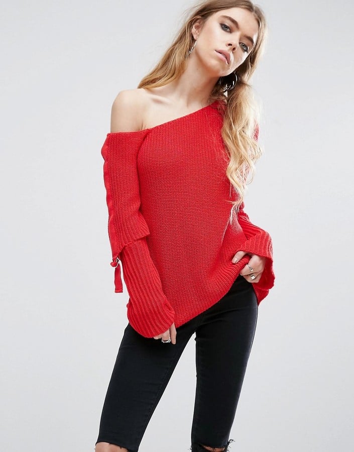 ASOS Chunky Sweater With Off-Shoulder and D-Ring
