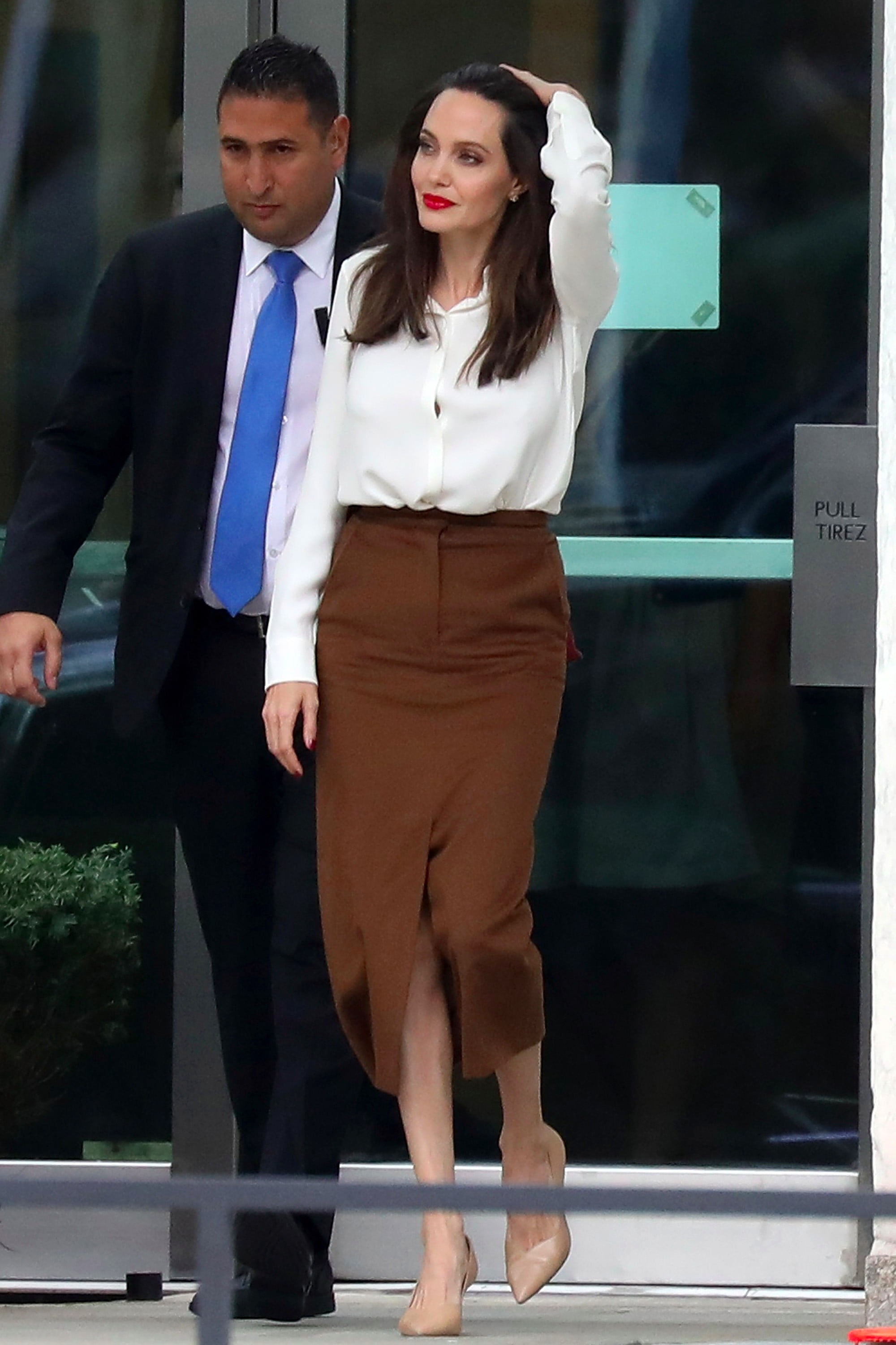Angelina Jolie s Brown Skirt at UN Visit POPSUGAR Fashion