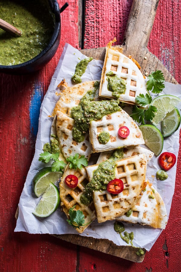 Spicy Pork al Pastor Quesadillas With Roasted Tomatillo Salsa Verde