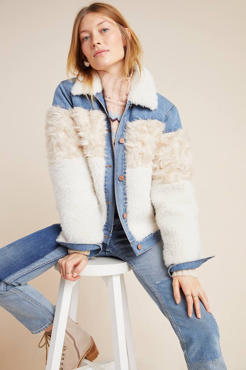 Rebecca Taylor Faux Fur-Trimmed Denim Jacket