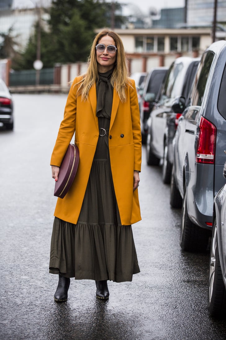 Mustard Colorful Coats Street Style Inspiration POPSUGAR Fashion