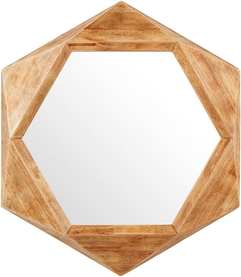 Rivet Modern Hexagon Wood Frame Hanging Wall Mirror