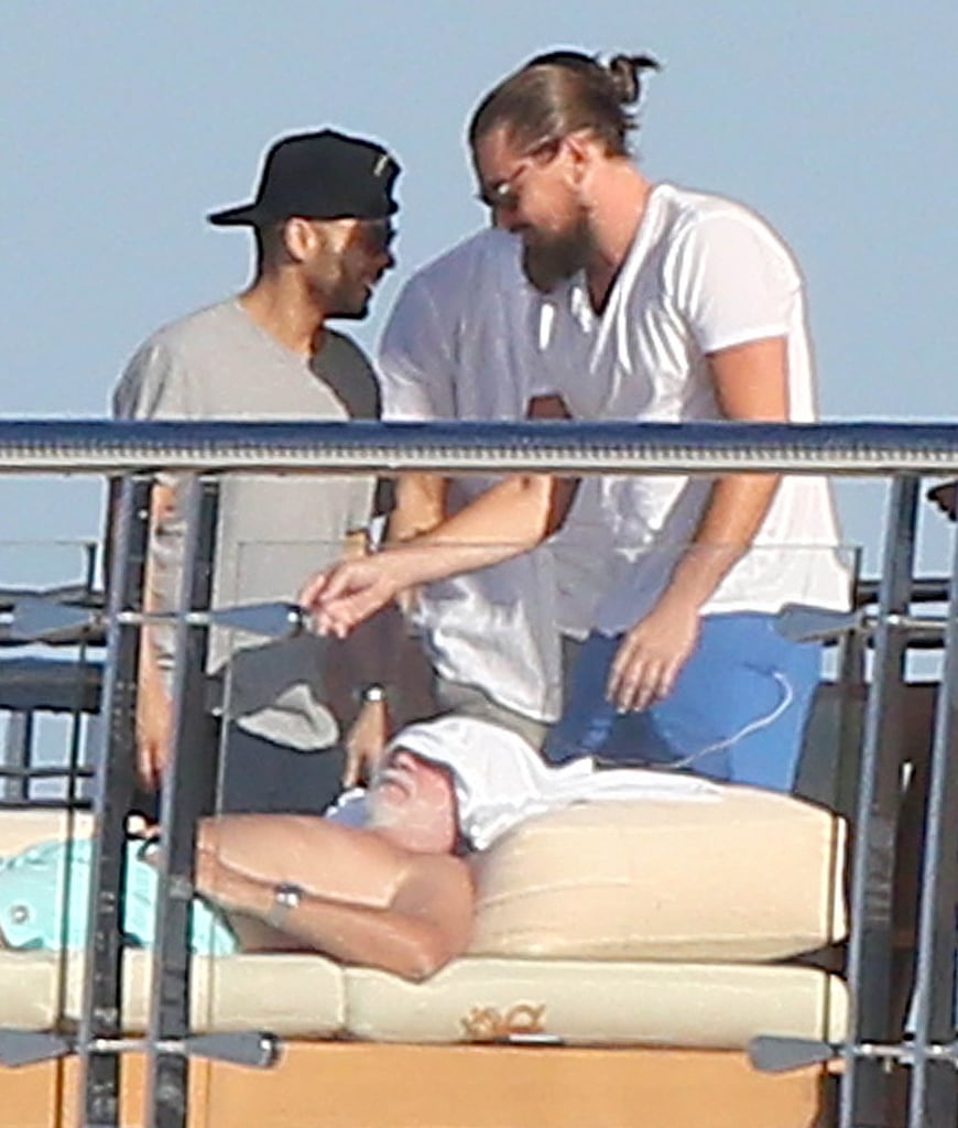 Leo hit the deck with friends on Tuesday.