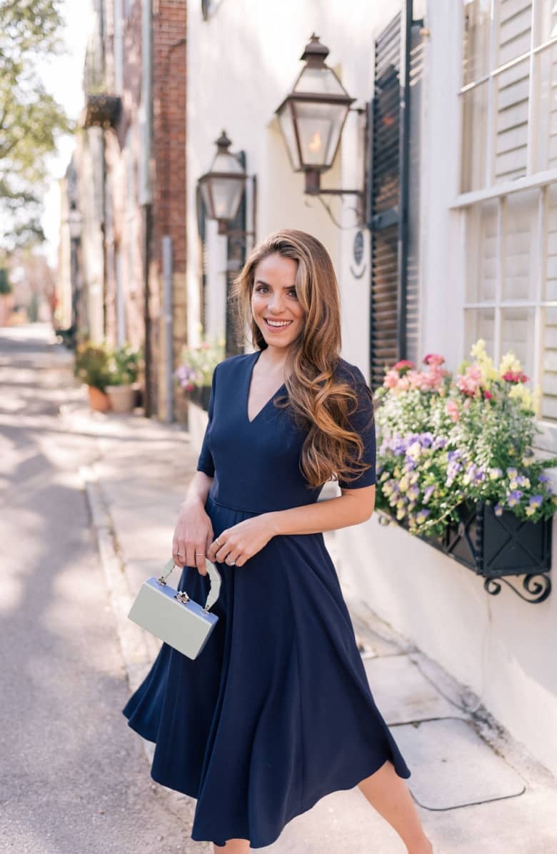 edith city crepe fit & flare midi dress