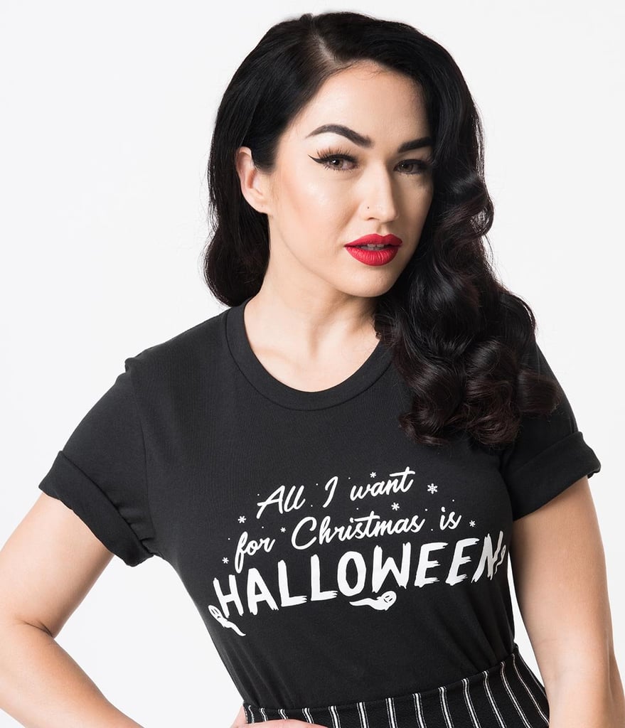 Unique Vintage Black All I Want For Christmas Is Halloween Unisex Tee