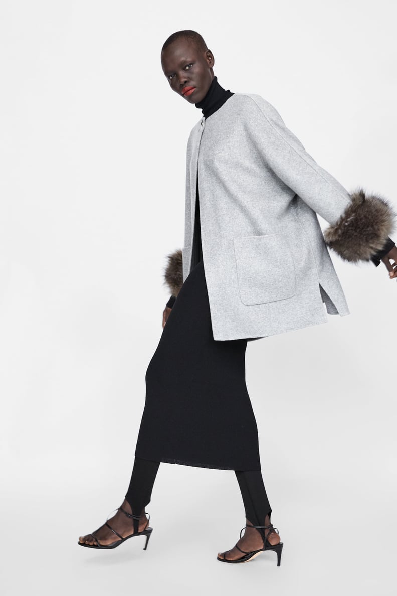 Zara Coat With Faux Fur Cuffs