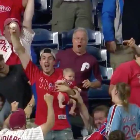 Dad Catches Home Run Baseball While Holding Baby