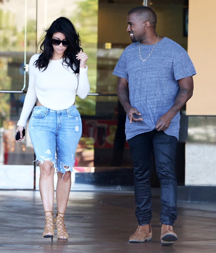 Kanye West couldn't help but smile on his Sunday date with Kim Kardashian in Calabasas, CA.