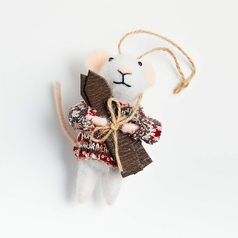 Boiled Wool Mouse Ornament With Plaid Knit Sweater