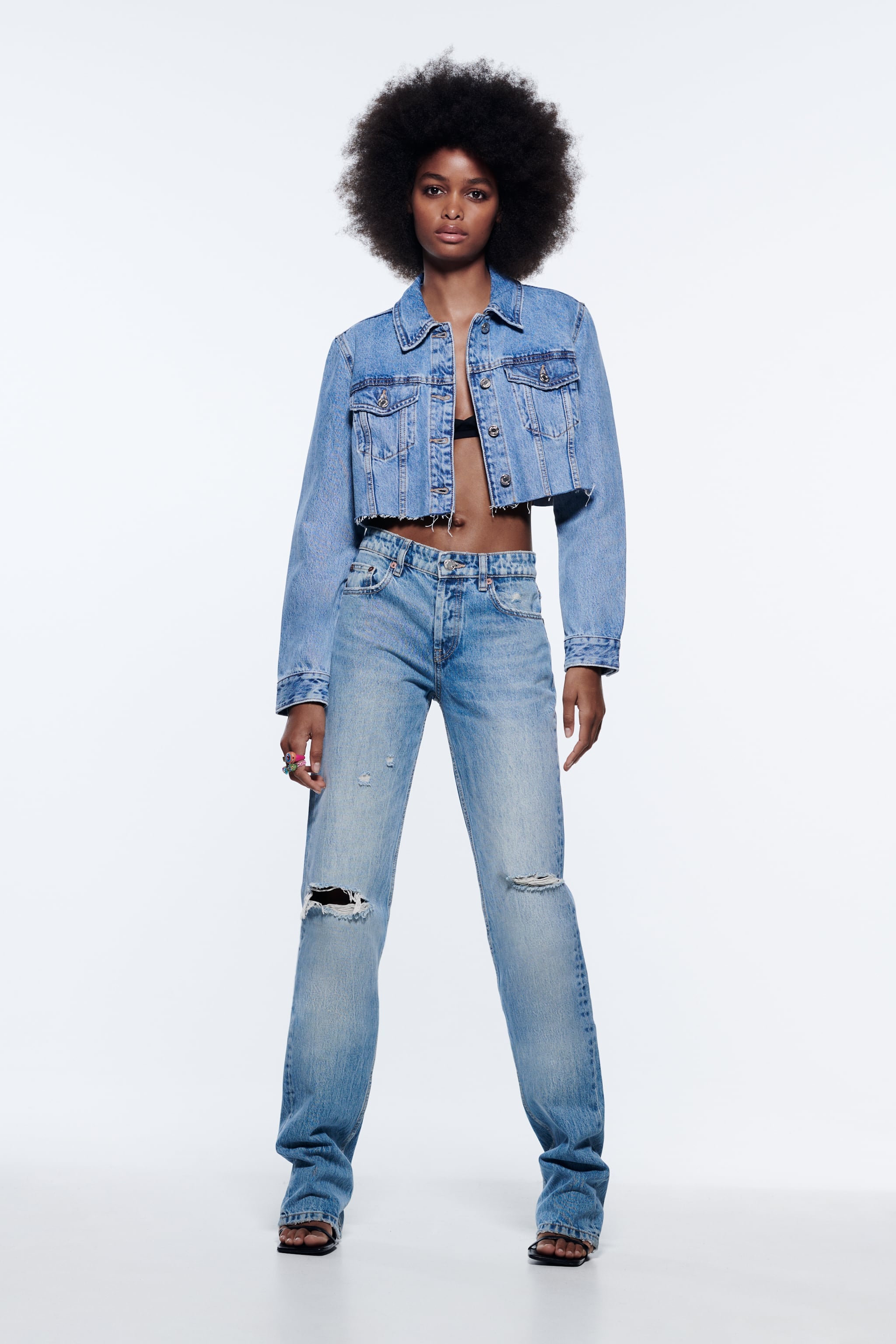 Zara's Cropped Denim Jacket has a similarly unfinished appeal | 9 Ways to Style Your Denim Jacket This Season | POPSUGAR Fashion Photo 13