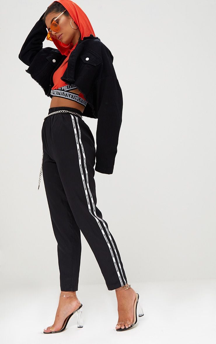 PRETTYLITTLETHING Black Stripe Track Pants