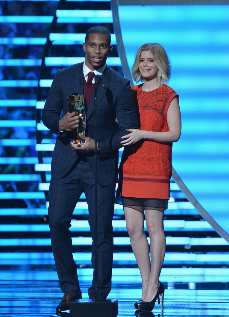 Kate Mara held Victor Cruz's arm as they took center stage at the NFL Honors award show in NYC on Saturday.