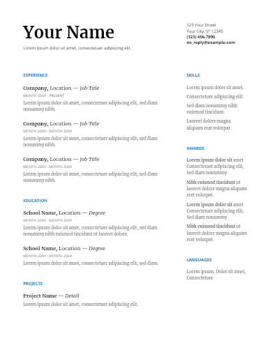 Google Docs Résumé Serif