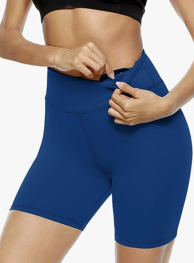 Womens Slip Shorts for Under Dresses High Waisted Bike Shorts - Black Blue  Skin - Set of 3