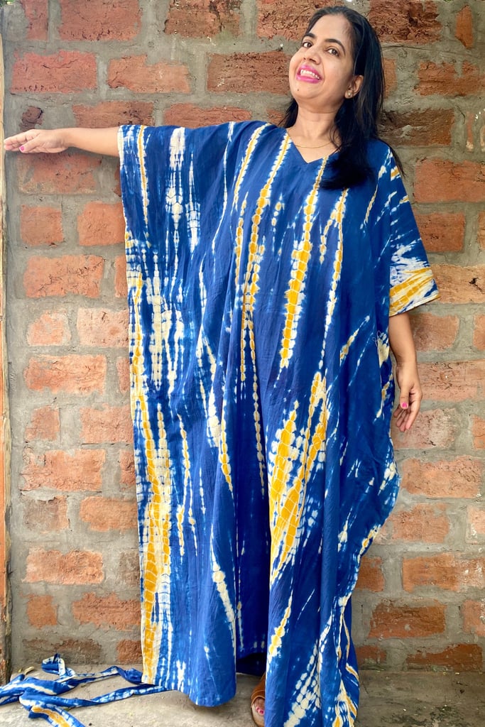 Indigo Tie-Dye Caftan Dress