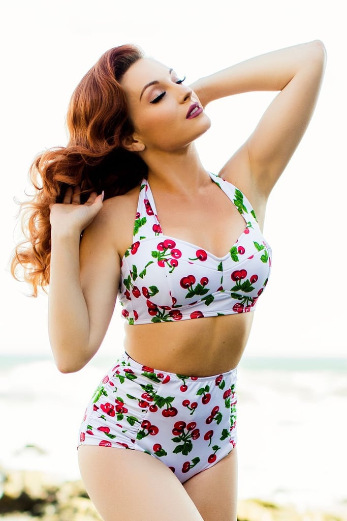 Pinup Girl Clothing Varla Swim Top and Bottoms in White Cherry