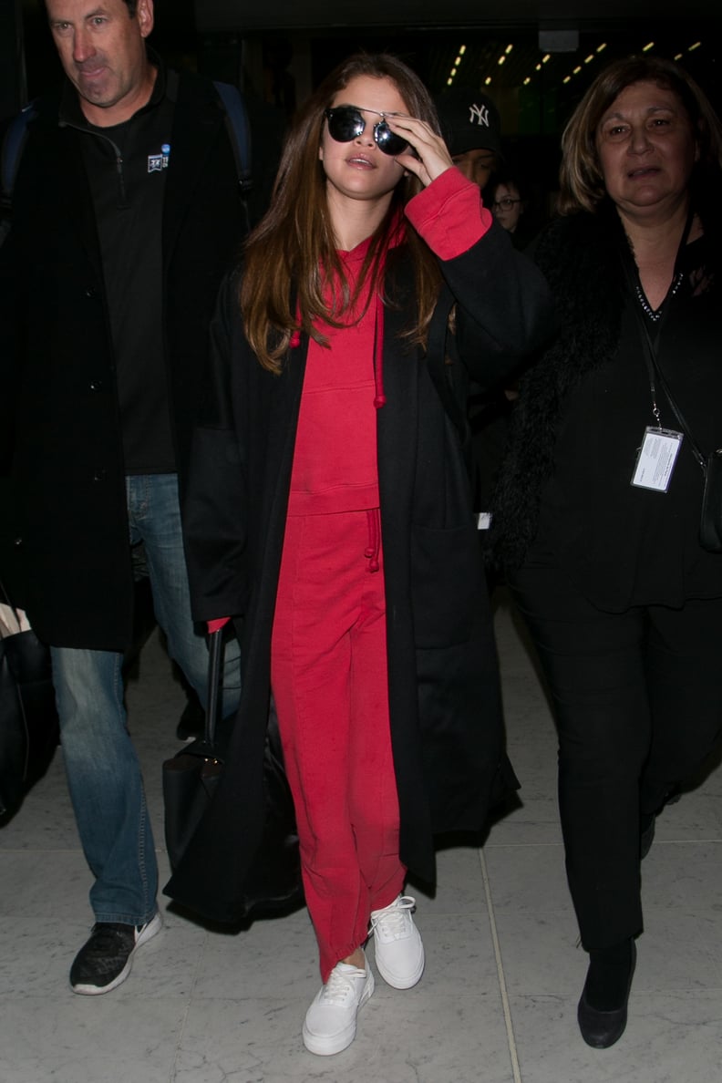 Even Selena Gomez Is a Fan of This Easy Outfit, Wearing a Red Sweat Set in Paris