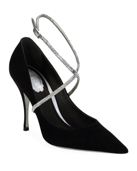 Rene Caovilla Satin Crystal-Embellished Pumps